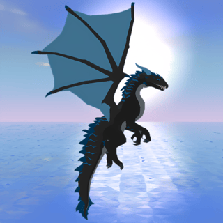 Dark blue water dragon soaring over the ocean