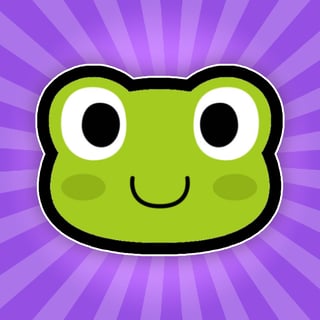 Cartoon frog avatar with big eyes on a purple burst background, representing a playful competitive io game.