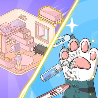 Pastel bedroom organization puzzle and fluffy pet paw cleaning mini game