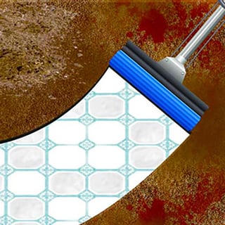 Squeegee cleaning a lot of dirt on a linoleum floor
