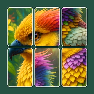 Colorful sliding jigsaw puzzle pieces forming vibrant animal images on a grid