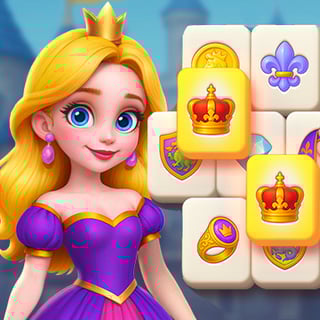 Match royal treasures in this majestic Mahjong puzzle. Mahjong puzzle with royal crowns, jewels, and medieval treasures.