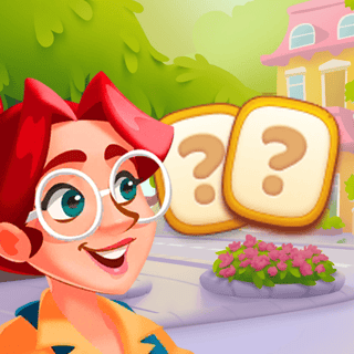 Rooftop garden renovation scene with cute red‑haired builder, plants, and math puzzle icons