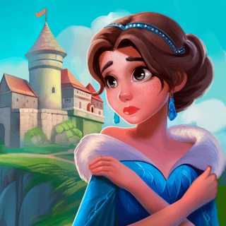 Princess restoring a medieval castle by merging tools and resources in a cozy fantasy setting