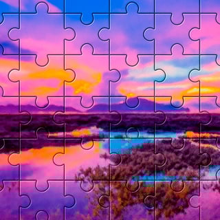 Colorful sunset on a jigsaw puzzle