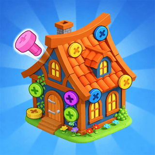 Colorful 3D puzzle house covered in bright screws and bolts waiting to be removed