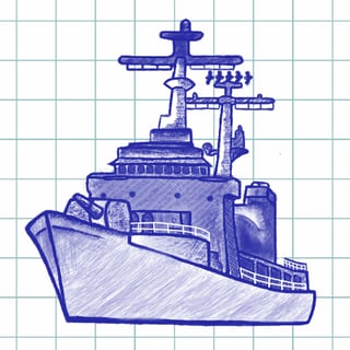 Pen on paper drawn battle ship