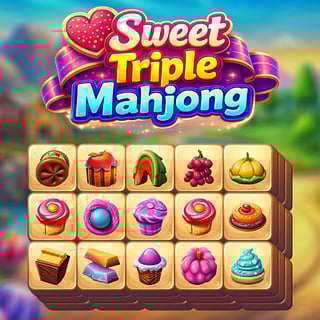 Candy-themed triple mahjong tiles arranged on a colorful puzzle board