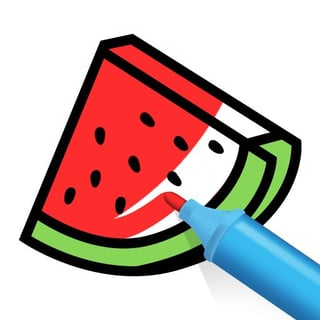 Marker gently outlining and coloring a sweet watermelon cartoon