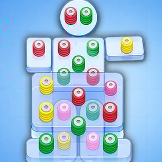 Colorful thread spools puzzle with layered boards and matching mechanics