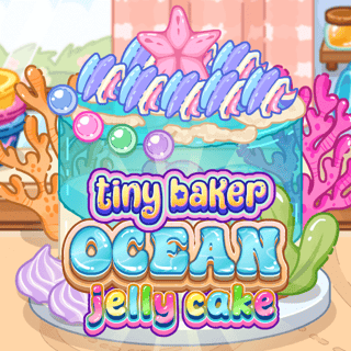 Decorating a jelly cake with sea-themed candy and pastel icing