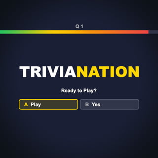 Trivia Nation game screen featuring a multiple-choice quiz question with colorful progress bar and answer buttons.