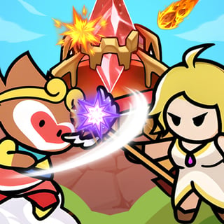 Ultimate Tower Defense battle with colorful heroes defending against enemy waves