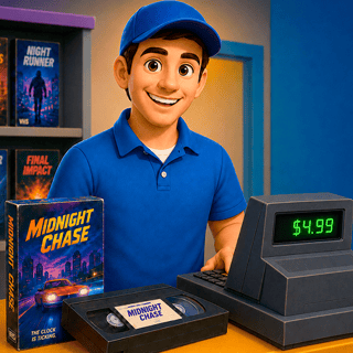Managing shelves and customers in a colorful 90s video rental store simulator