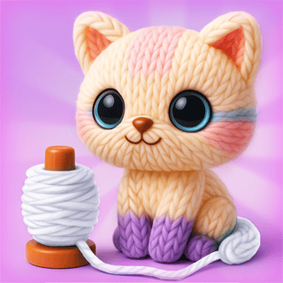 Untangle vibrant yarn sculptures and fill your spools Cute knitted kitten made of yarn