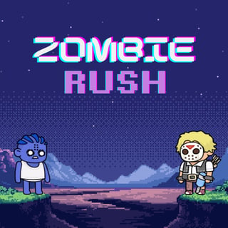 Pixel art survivor battling waves of zombies in a top-down action shooter with upgradeable stats and endless undead hordes.