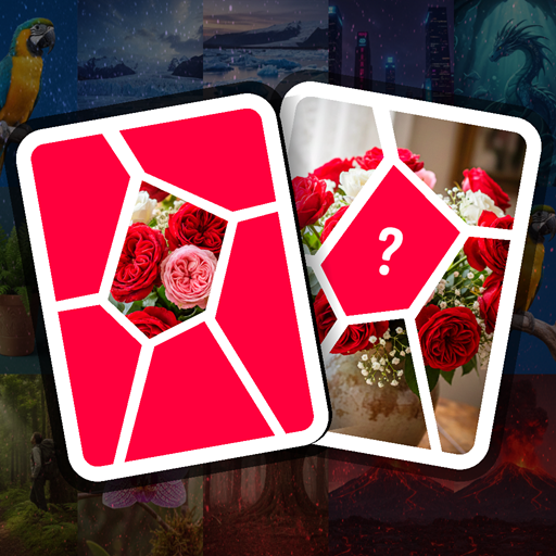 Solitaire-style puzzle game with illustrated image pieces forming a complete picture